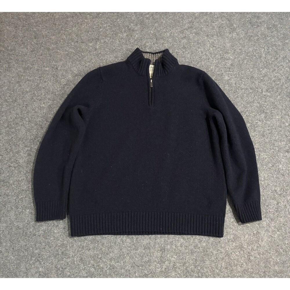 L.L. Bean Shetland Wool 1/4 Zip Sweater Men's XL Elbow Patch Navy